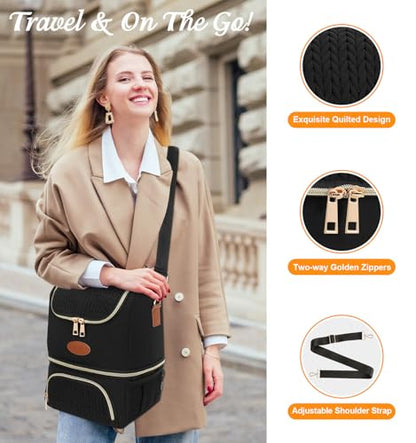 PIIOSER Breastmilk Cooler Bag with Ice Pack, Double Deck Insulated Baby Bottle Travel Bags with Shoulder Strap, Wearable Breast Pump Carry Bag for Nursing Moms Daycare, Work, Picnic(Black) - color: Black-2