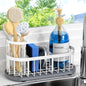 Sponge Holder for Kitchen Sink with High Brush Holder, [Stay-Dry Anywhere & No Drainage Needed] Rustproof Stainless Steel Kitchen Sink Caddy Organizer with Water Absorbing Stone Tray, White - color: White