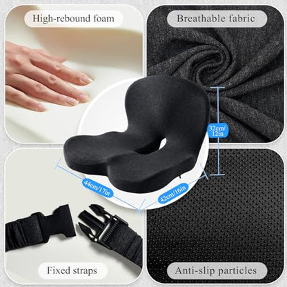 Car Seat Cushion, Memory Foam Driving Cushion with Adjustable Strap, Ergonomic Pad for Car & Semi Truck, Office Chair Cushion for Sciatica & Lower Back Pain Relief, Dark Gray - color: Dark Gray