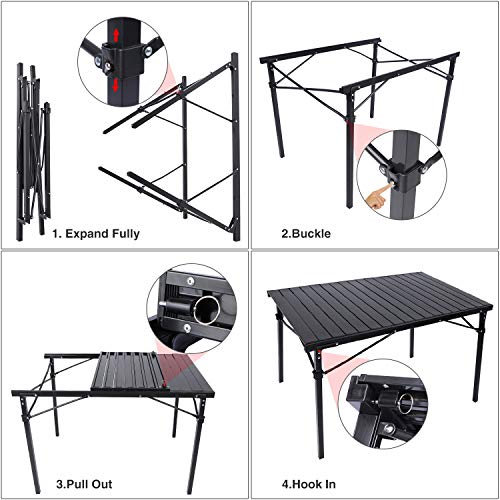 REDCAMP Roll Up Camping Tables that Fold Up, Lightweight Portable Compact Metal Camp Table for Grill Outdoor Picnic, Black Long - size: 42"Lx27.5"Wx27.5"H