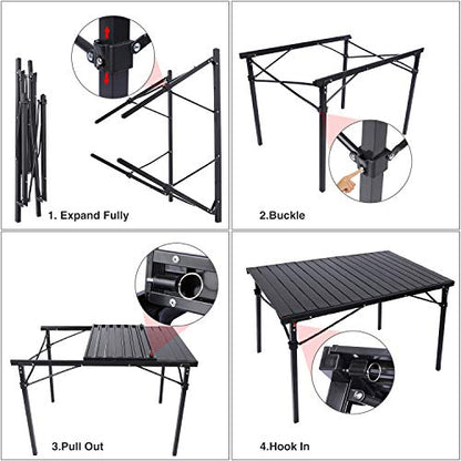 REDCAMP Roll Up Camping Tables that Fold Up, Lightweight Portable Compact Metal Camp Table for Grill Outdoor Picnic, Black Long - size: 42"Lx27.5"Wx27.5"H