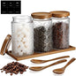 3 Pack 34 oz Glass Coffee Container with Wooden Tray Lid Spoon Labels Clear Airtight Glass Jar Food Storage Kitchen Canisters Set Decorative Coffee Bar Containers for Sugar Candy Tea Flour - size: 34 oz