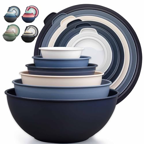 Zulay Kitchen 12 Piece Plastic Mixing Bowls with Leak-Proof Lids Set - Microwave and Freezer Safe Kitchen Mixing Bowls for Preparing, Serving and Storing - Large Nesting Bowls (Navy Ombre) - color: Navy Ombre