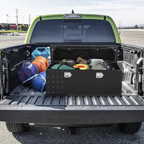 Black 48 Inch Truck Chest Tool box Heavy Duty Aluminum Stripes Plated Pick Up Truck Bed Box Waterproof RV Toolbox Storage with Side Handle and Lock Keys –48"x14"x16" - color: Black, size: 48"x14"x16"