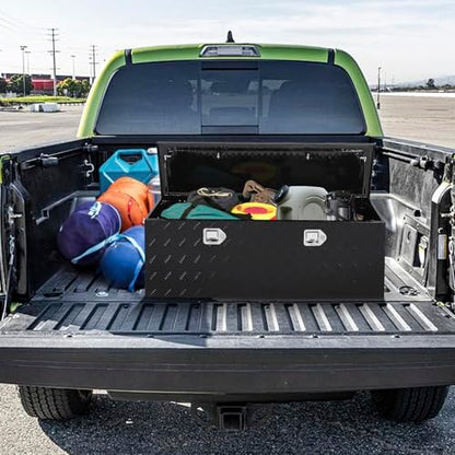 Black 48 Inch Truck Chest Tool box Heavy Duty Aluminum Stripes Plated Pick Up Truck Bed Box Waterproof RV Toolbox Storage with Side Handle and Lock Keys –48"x14"x16" - color: Black, size: 48"x14"x16"