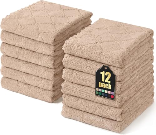Homaxy 12 Pack Dish Towels for Kitchen (10 x 20 Inches, Tan), Super Soft and Absorbent Coral Velvet Dish Cloths for Washing Dishes, Nonstick Oil Fast Drying Microfiber Cleaning Cloth - color: Tan, size: 10x20 Inch-12 Pack