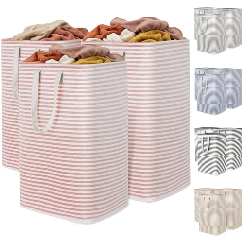 Lifewit 3 Pack Laundry Basket 80L Each, Collapsible Clothes Hamper with Reinforced Handles, Freestanding Waterproof Design for Bedroom and Laundry Room, Pink 240L Total - color: Pink, size: 3 x 80L