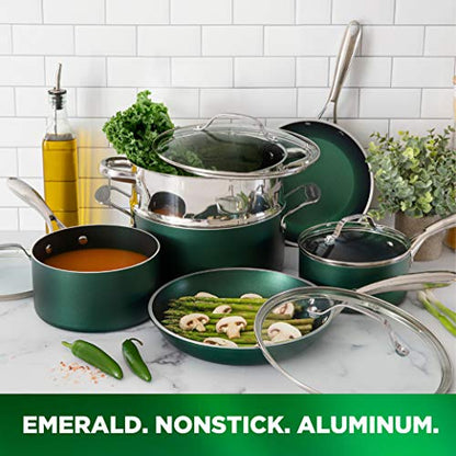 Granitestone Diamond Granite Stone Classic Emerald Pots and Pans Set with Ultra Nonstick Durable Mineral & Diamond Tripple Coated Surface, Stainless Steel Stay Cool Handles, 10 Piece Cookware, Green… - color: Emerald Green