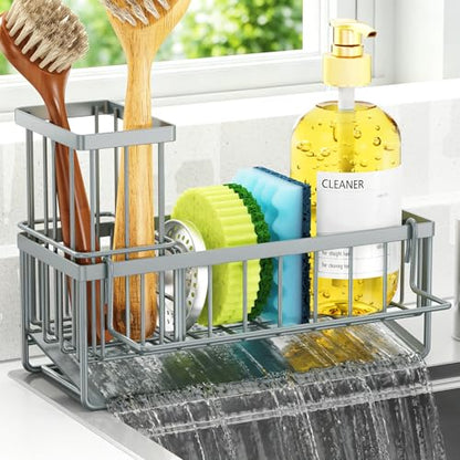 Sponge Holder for Kitchen Sink, Kitchen Sink Caddy, Kitchen Sink Sponge Holder, Dish Sponge Holder, Kitchen Sink Organizer for Sponge, Dish Brush, Scrubber(9.65" x 3.74" x 6.3", Gray) - color: Gray