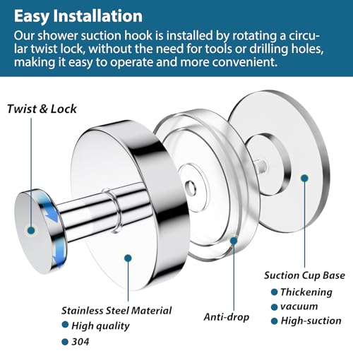 Suction Cup Hooks for Shower, Bathrooms Wall, Glass Door, Mirror, Kitchen–Towel, Robes, Coat, Hanging up to 15 lbs No-Drill Suction Hooks–Waterproof & Rustproof (Chrome, 2 PCS) - color: Chrome