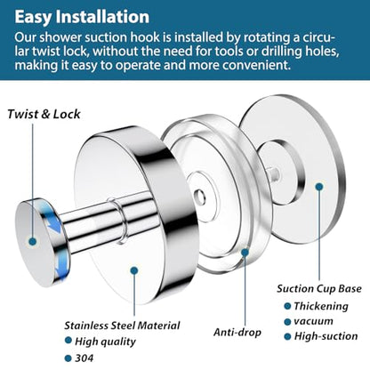Suction Cup Hooks for Shower, Bathrooms Wall, Glass Door, Mirror, Kitchen–Towel, Robes, Coat, Hanging up to 15 lbs No-Drill Suction Hooks–Waterproof & Rustproof (Chrome, 2 PCS) - color: Chrome