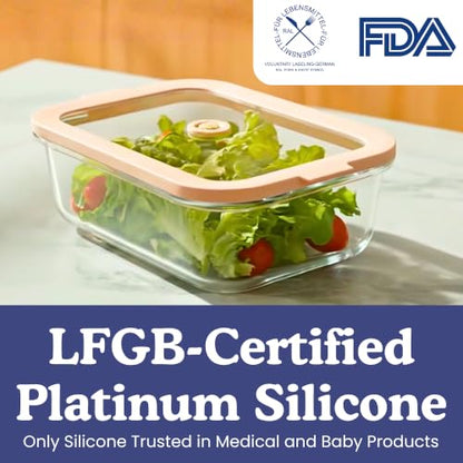 Ziruma Non-Toxic Glass Food Containers with Lids, 4-Pack, 21 oz, Beige | Plastic & BPA free. Glass body, glass lid & platinum silicone seal. Airtight & leakproof. Freezer & microwave safe - size: 21 Oz