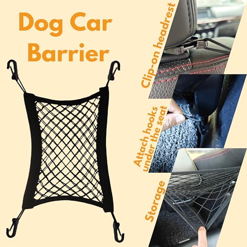 Dog Travel Kit 8PC Seat Belt Leash Barrier Net Bowl Hooks Set | Pet Car Accessories Essentials Kit, Adjustable Seat Belt Leash, Portable Collapsible Bowl, Dog Net Barrier, Headrest Hooks