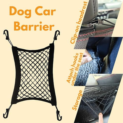 Dog Travel Kit 8PC Seat Belt Leash Barrier Net Bowl Hooks Set | Pet Car Accessories Essentials Kit, Adjustable Seat Belt Leash, Portable Collapsible Bowl, Dog Net Barrier, Headrest Hooks