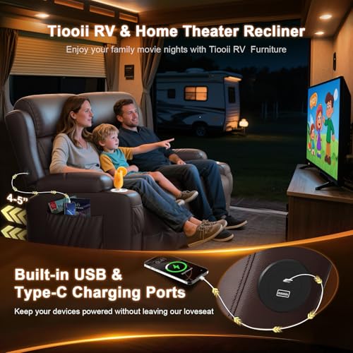 RV Loveseat Recliner Sofa, Reclining Loveseats Couch for RV Furniture, Home Theater Seating with Massage, USB, Insert Pockets, Cup Holders, 150° Wall Hugger RV Recliners Sleeper Sofa - color: Chocolate Brown, size: Loveseat-G1