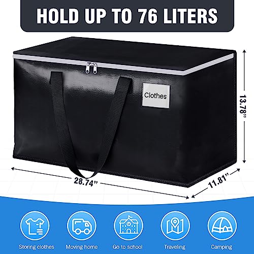 BlissTotes Moving Bags, Heavy Duty Moving Boxes with Zippers Top and Sturdy Handles, Storage Bags for Space Saving and Packing, Collapsible Moving Supplies, Storage Totes (76L, 6-Pack, Black) - size: 76L