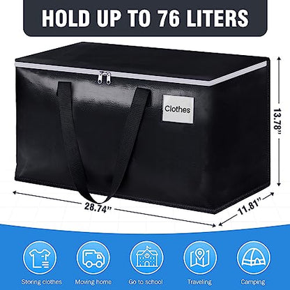 BlissTotes Moving Bags, Heavy Duty Moving Boxes with Zippers Top and Sturdy Handles, Storage Bags for Space Saving and Packing, Collapsible Moving Supplies, Storage Totes (76L, 6-Pack, Black) - size: 76L