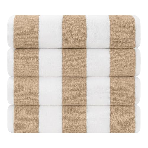 Cotton Paradise, Cabana Stripe Beach Towels 4 Packed, 30x60 inches Extra Large Pool Towels, Soft Absorbent Quick Dry, Beige - color: Beige
