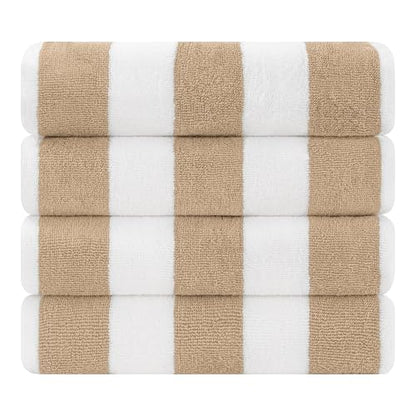 Cotton Paradise, Cabana Stripe Beach Towels 4 Packed, 30x60 inches Extra Large Pool Towels, Soft Absorbent Quick Dry, Beige - color: Beige