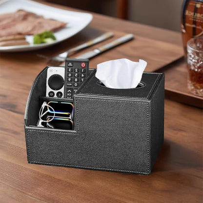 PU Leather Square Tissue Box Cover - Multi-Functional Tissue Box Holder, Tissue Box Cover with Storage,Tissue and Remote Control Holder, Cube Tissue Box Organizer Bedroom Nightstand End Table - color: Blitchi
