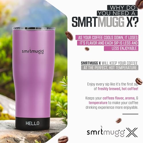 SMRTMUGG X Heated Coffee Mug 19 oz., 8 Hour Battery Life, Self-Heating, Adjustable Temp Controlled, LCD Screen, Includes Cover with Magnetic Slider (Black) (Lilac) - color: Lilac