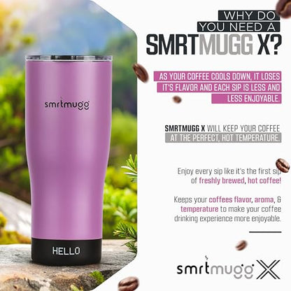 SMRTMUGG X Heated Coffee Mug 19 oz., 8 Hour Battery Life, Self-Heating, Adjustable Temp Controlled, LCD Screen, Includes Cover with Magnetic Slider (Black) (Lilac) - color: Lilac