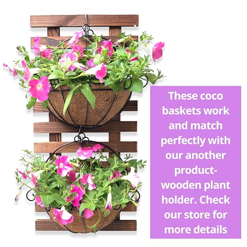 ShopLaLa Wall Planters Outdoor Plants (10 Pack, 10 Inch) Balcony Planters Railing Hanging Fence Planter Over Railing Planters Coco Liner, Wall Mounted Flower Basket Metal Wire Deck Porch Patio Garden - size: 10" (25cm) x 10 Pack