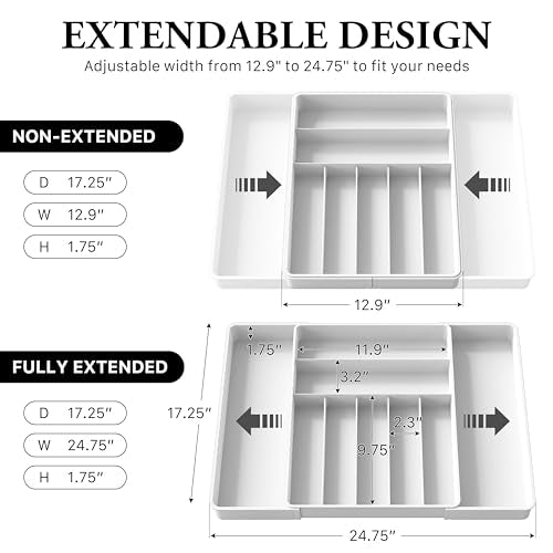 Simple Houseware Expandable & Adjustable Cutlery Drawer Organizer - Large Utensil and Flatware Tray for Kitchen Drawers, White - color: White