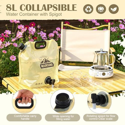 LemonRoad 8 Pack Collapsible Water Container 2.1 Gallon 8L Foldable Water Storage Bag with Spigot, Sturdy Leakproof Jug for Camping, Hiking, Emergency (Khaki) - color: Khaki