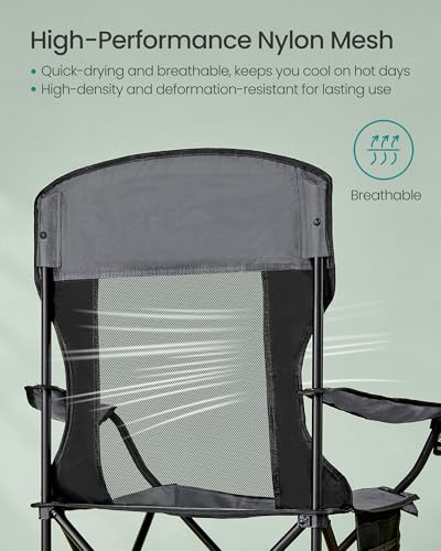 SONGMICS 2 Pack Breathable Camping Chairs, 330 lb Capacity Foldable Outdoor Chairs, High Back, Adjustable Armrests & Cup Holder, for Sports Garden Backyard, Slate Gray UGCB028G01 - color: Grey, style: 2PC (20.3"D x 34"W x 38.2"H)