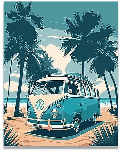 Inspirational Wall Art Co. - Abstract Retro Style VW Van Poster - Vintage Prints for Beach House | 11x14 Inches Unframed - color: Vacation
