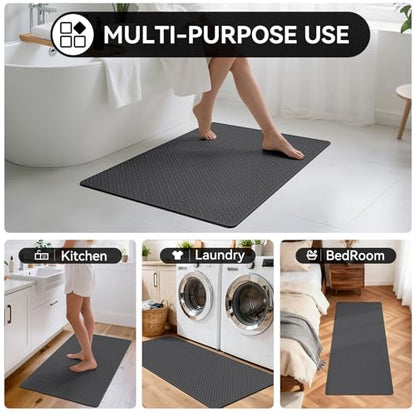 YDKGL Bathroom Runner Non Slip, Extra Soft Absorbent Quick Dry Bath Mats, Foam Weave Texture Thin Bath Rugs Washable with Rubber Backing, 20" x 59“ - color: Grey, size: 20"x 59"