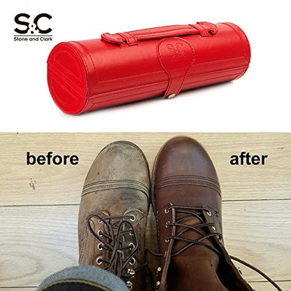 Stone and Clark Original Shoe Polish & Care Kit - Leather Shoe Shine Kit for Men & Women - style: Hot Red