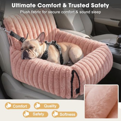 MIXJOY Dog Car Seat for Small/Medium Dogs up to 25 lbs, Multi-Functional Dog Carrier for Car with Detachable Washable Cover, Pet Travel Bed with Clip-On Safety Leash, Pink - color: Pink