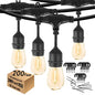 200FT String Lights for Outside LED Patio Lights Outdoor Waterproof with 63 Shatteproof Edison Lights Outdoor String Lights 2200K for Patio Gazebo Pergola Café - size: 200FT