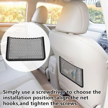 2 PCS Car Net Pocket, ABS Plastic Frame Cargo Net Storage Car Pockets Phone Net, Cars Mesh Nets Pockets with Screws for Auto, RV, Boat, and Camper Storage Nets (11.8 x 7.9 Inch) - size: 11.8 x 7.9 Inch