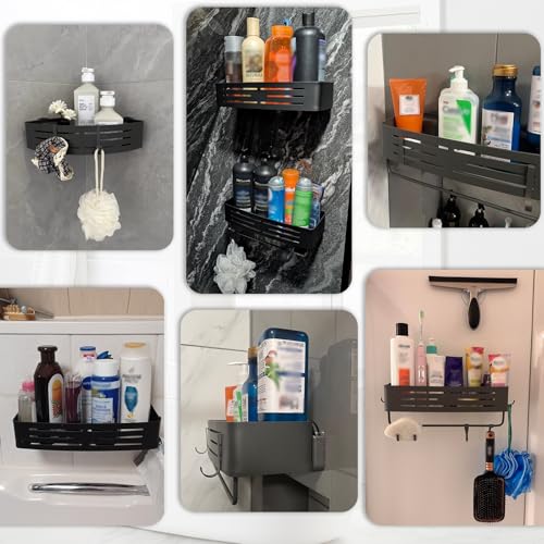 Onemake Suction Cup Shower Caddy, No Drilling Bathroom Organizer Shelf, Strong Vacuum Suction Holds Up to 22 lbs, Removable Shower Shelf for Tile Glass, Kitchen & Bathroom Storage Basket - style: 1 Tier-Gray Square Caddy
