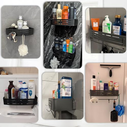 Onemake Suction Cup Shower Caddy, No Drilling Bathroom Organizer Shelf, Strong Vacuum Suction Holds Up to 22 lbs, Removable Shower Shelf for Tile Glass, Kitchen & Bathroom Storage Basket - style: 1 Tier-Gray Square Caddy