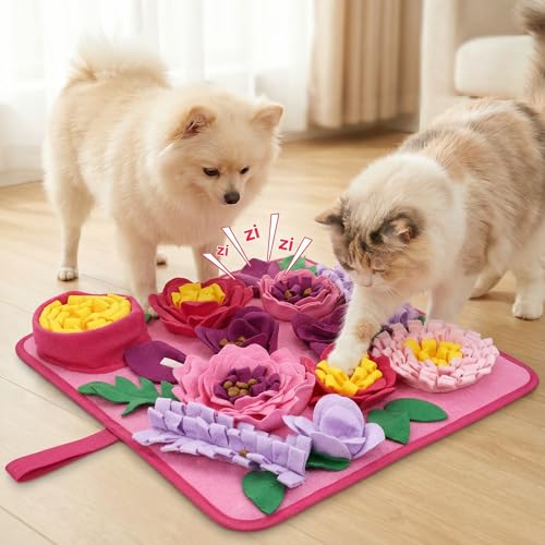 Snuffle Mat for Dogs - 15.4x15.4 Inch for Small & Medium Breeds, Cats & Rabbits | Interactive Slow Feed Sniff Mat with Non-Slip Bottom to Encourage Natural Foraging & Calming - color: Pink
