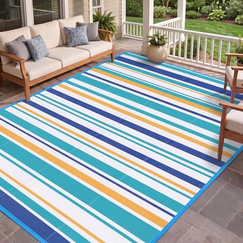 Outdoor Patio Rug Waterproof Camping - 4x6 ft Outdoor Plastic Straw Rug Area Carpet Clearance for Outside, Porch, RV Camper, Picnic, Balcony & Backyard, Patio Decor, Clearance - color: Blue Yellow, size: 4x6ft
