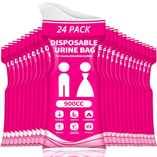 Disposable Urine Bag for Travel - 900ML Portable Pee Bags for Women Men 8/12/20/24/28 PCS Emergency Vomit Bags Urinal Toilet for Car Camping, Road Trip,Traffic Jam, Pregnant, Kid, Patient - color: Fuchsia, size: 9.1"x5.4"x3.8"(24-Pack)
