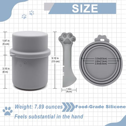 Original Canned Dog Food Storage Container | Wet Food Can Opener Spoon | Silicone Pet Can Lid | BPA Free, Airtight, Dishwasher & Freezer Safe(Grey) - color: Grey