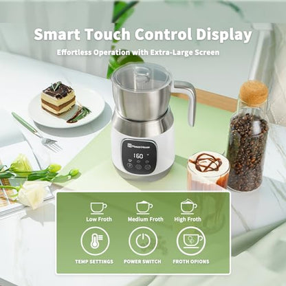 Maestri House Milk Frother, Variable Temp and Froth Thickness DualFro 600 Milk Frother Steamer, 21OZ Smart Touch Control Milk Warmer, Dishwasher Safe, Memory Function for Latte&Hot Chocolate (White) - color: White