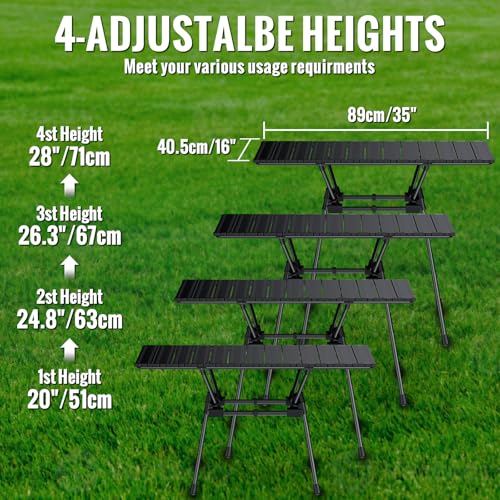 GARLLEN Folding Camping Table 176LBS Capacity, 4 Adjustable Height Roll-up Camping Table with Carrying Bag, Portable Aluminum Picnic Table for BBQ, Cooking, Outdoor, Tabletop 35" L x 16" W - size: Tabletop Size: 35"L x 16"W