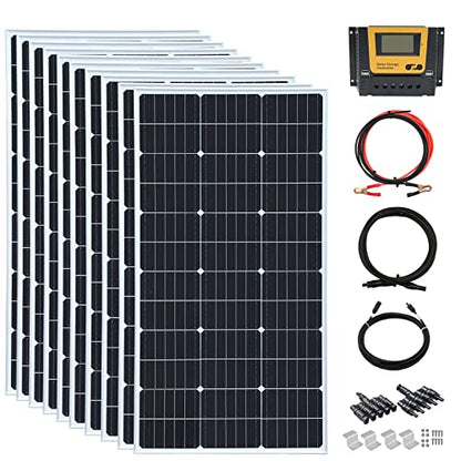 1000 Watt 24Volt Solar Panel Kit 10X100W Monocrystalline Module 50A Charge Controller for RV, Boats, Trailer, Camper,Off-Grid System (1000W Solar Kit) - style: 1000W solar kit