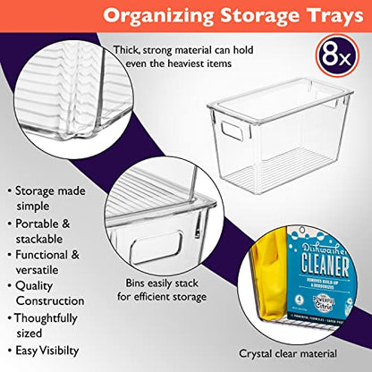 ClearSpace Modern Plastic Storage Bins with Lids Perfect Kitchen Organization or Pantry Fridge Organizer, 8 Pack, Transparent, Rectangular, 12.5" x 6" x 7", 9L Capacity, 8 Compartments - size: 8 Pack
