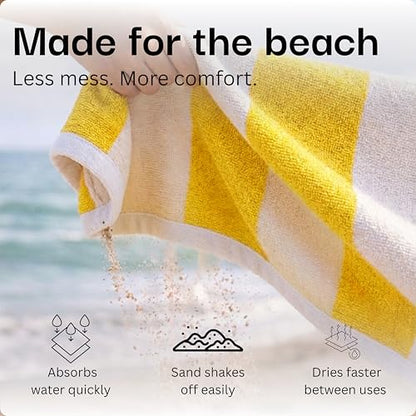 Salt Earth Cotton Striped Beach Cabana Towel, 6 Pack - 30"x60" Quick Dry Towels, Pool Essentials, Travel, Gym & Bathroom Towels, Oversized Beach Vacation Essentials, Lemon Yellow - color: Lemon Yellow-1, size: Pack of 6