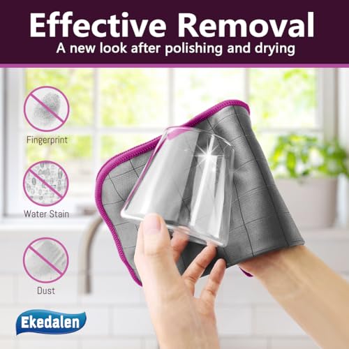 Microfiber Cleaning Cloth Lint Free Glass Cleaner Window Polishing Streak Free Miracle Easy Clean Rag Reusable for Mirror Kitchen Dish Auto Detailing, Grey-Purple - color: Grey-purple