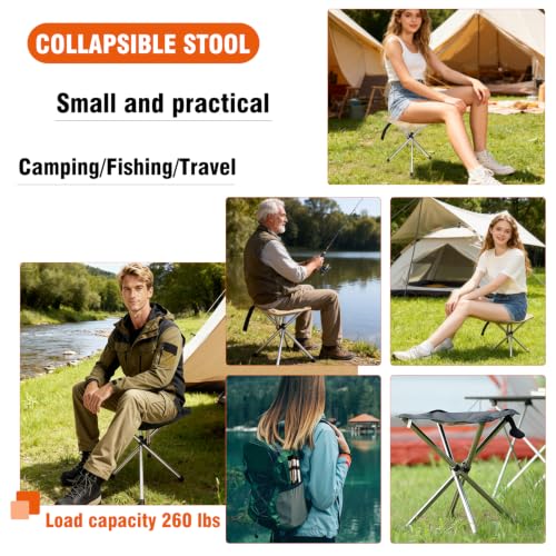 JVZI® Ultra-Light Camping Stool - 1-Second Quick Setup, Adjustable Height & Foldable Design, 260lbs Capacity for Camping, Fishing, Hiking & Outdoor Activities (1)