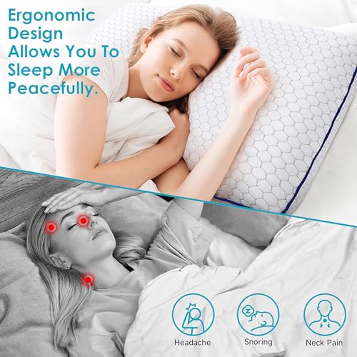 CushyOasis Memory Foam Pillows for Side, Back and Stomach Sleepers, Set of 2, Bed Pillow with Washable Cover and Breathable Mesh, Bed Pillow for Sleeping (Grey，Standard Size)